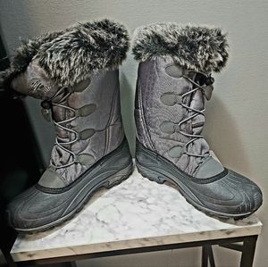 Kamik, winter boots, size 8, grey/purple, lace-up, fur-lined, waterproof.